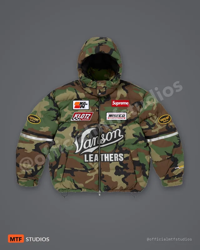 Supreme × Vanson Leathers Cordura Down Jacket — Woodland Camo — S — Brand New